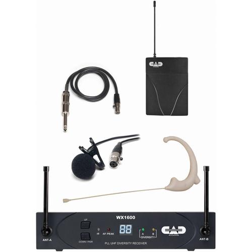 CAD StageSelect WX1610 Wireless Bodypack System with Lavalier, Earworn Mic, and Guitar Cable