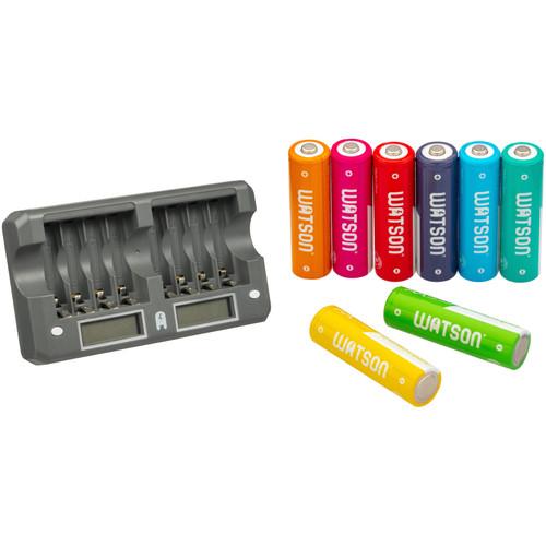 Watson 8-Bay Rapid Charger Kit with 8 Chroma AA NiMH Batteries & Cases