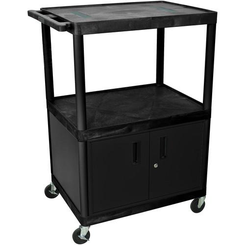 Luxor 48" Endura 3-Shelf Endura Cart with 3 Outlets & Cabinet - Black Gray