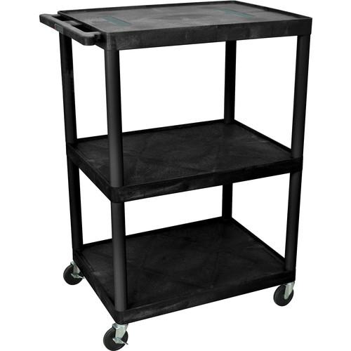 Luxor 48" Endura 3-Shelf Multimedia Cart with 3 Outlets - Black