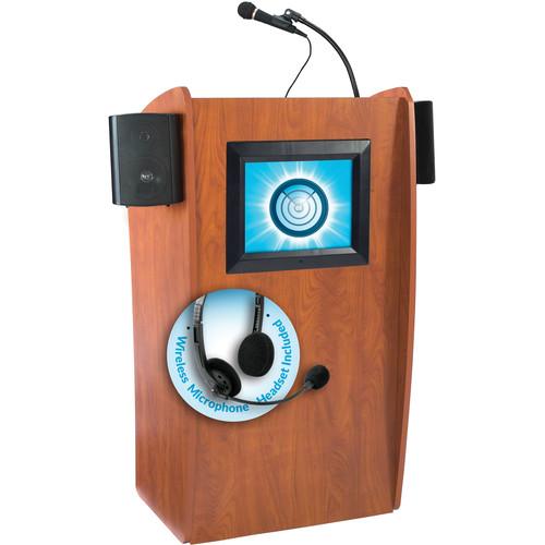 Oklahoma Sound 612-S Vision Floor Lectern with LCD Display, Speakers, and LWM-7 Headset Wireless Microphone