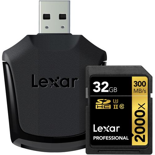 Lexar 32GB Professional 2000x UHS-II SDHC Memory Card with SD UHS-II Reader