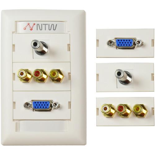 NTW Pre-Configured Customizable UniMedia Wall Plate with VGA, 1 8" Audio, Composite Video, & RCA Stereo Audio Pass-Through