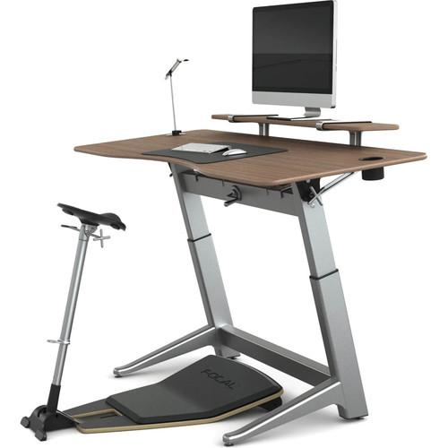 Focal Upright Furniture Locus Bundle Pro with Black Walnut Desk, Matte Black Seat, Anti-Fatigue Mat & Accessories