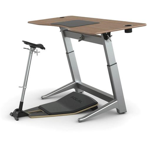Focal Upright Furniture Locus Bundle with Black Walnut Desk, Matte Black Seat, and Anti-Fatigue Mat