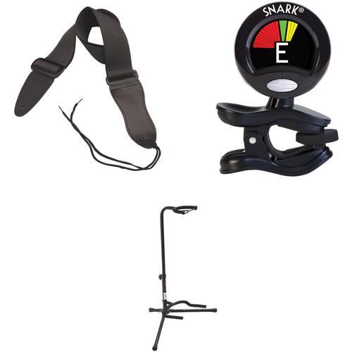 Musicians Value Guitar Essentials Accessory Kit with Guitar Stand, Strap, and Tuner