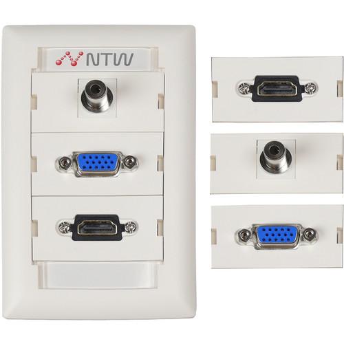 NTW Pre-Configured Customizable UniMedia Wall Plate with HDMI, VGA, & 1 8" Audio Pass-Through