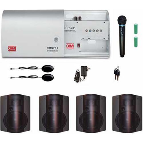 OWI Inc. Infrared Wireless Microphone System with One Handheld Mic and Four Black P6278P Patio Blaster P Series Speaker