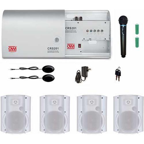 OWI Inc. Infrared Wireless Microphone System with One Handheld Mic and Four White P6278P Patio Blaster P Series Speaker
