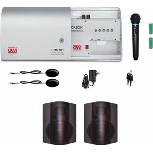 OWI Inc. Infrared Wireless Microphone System with One Handheld Mic and Two Black P5278P Patio Blaster P Series Speaker