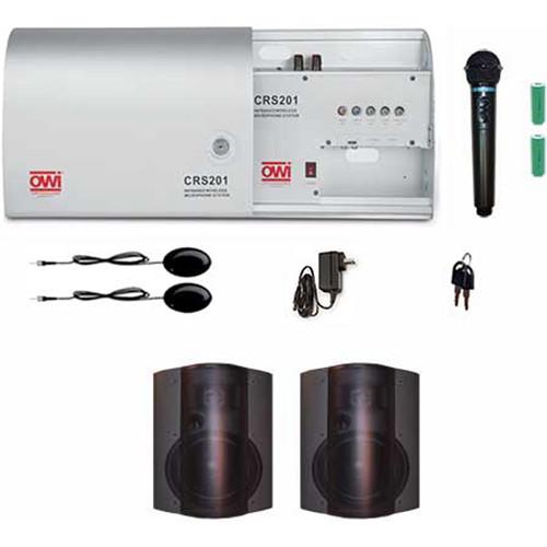 OWI Inc. Infrared Wireless Microphone System with One Handheld Mic and Two Black P6278P Patio Blaster P Series Speaker