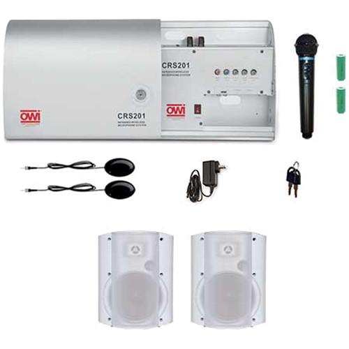 OWI Inc. Infrared Wireless Microphone System with One Handheld Mic and Two White P6278P Patio Blaster P Series Speaker