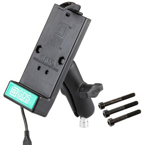RAM MOUNTS Motorcycle M8 Handlebar Clamp Mount with Universal GDS Phone Charging Dock for IntelliSkin Sleeve