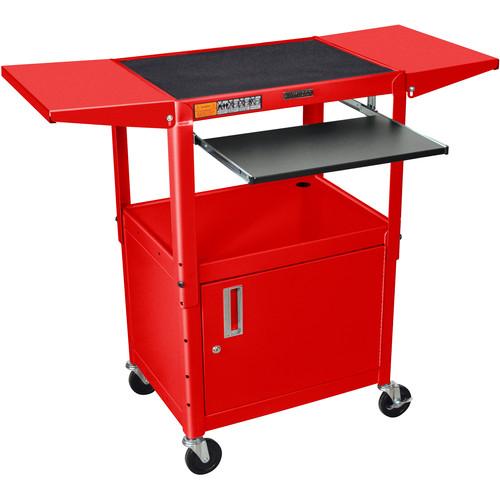 Luxor Adjustable Height Steel A V Cart with Keyboard Shelf, Drop Leaf Shelves, and Cabinet