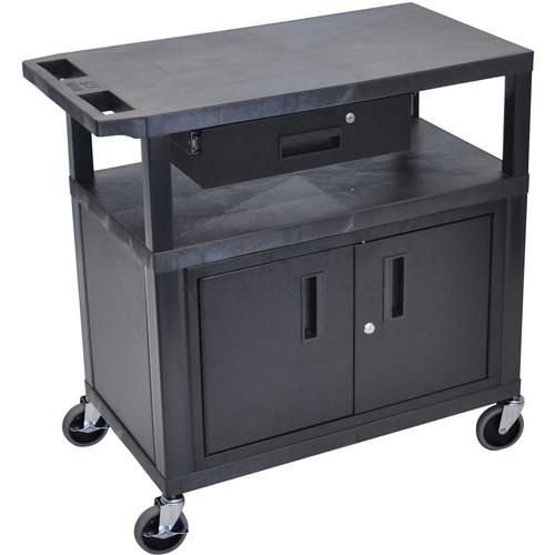 Luxor EC34CD-B 18 x 32" Utility Cart with 2 Flat Shelves, Drawer, and Cabinet