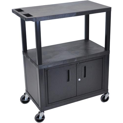 Luxor EC38C-B 18 x 32" Utility Cart with 3 Shelves and 1 Cabinet