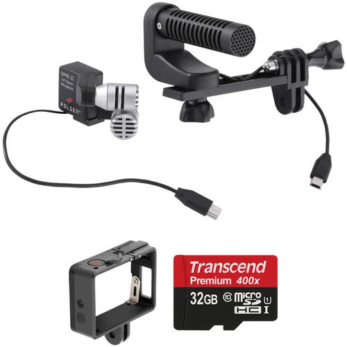 Polsen GPMK-22 GoPro Production Microphone Kit with Quick Release Frame & Memory Card