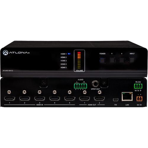 Atlona AT-UHD-SW-52 4K UHD 5-Input HDMI Switcher with Mirrored HDMI Outputs