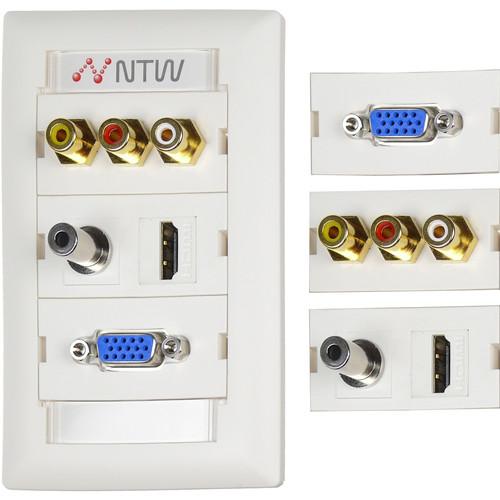 NTW Pre-Configured Customizable UniMedia Wall Plate with HDMI, VGA, 1 8" Audio, Composite Video, & RCA Stereo Audio Pass-Through