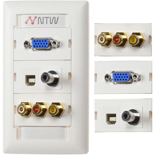 NTW Pre-Configured Customizable UniMedia Wall Plate with VGA, 1 8" Audio, Composite Video, RCA Stereo Audio, & USB Pass-Through
