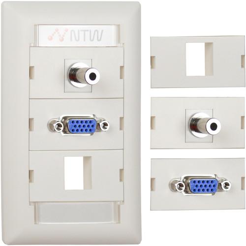 NTW Pre-Configured Customizable UniMedia Wall Plate with VGA & 1 8" Audio Pass-Through with One Blank Module
