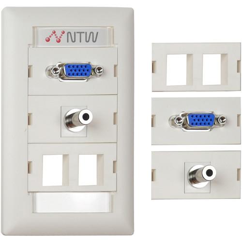 NTW Pre-Configured Customizable UniMedia Wall Plate with VGA & 1 8" Audio Pass-Through with Two Blank Modules