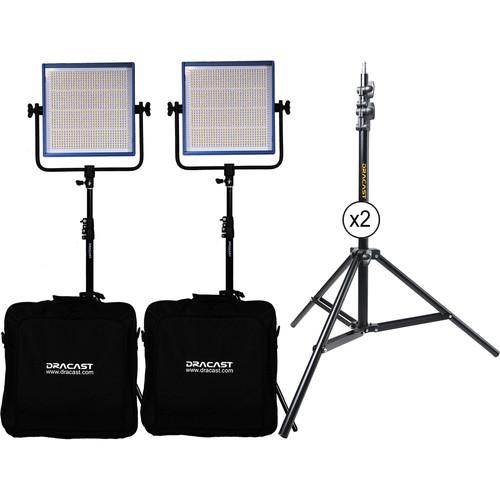 Dracast LED1000 Pro Daylight LED 2-Light Kit with Gold Mount Battery Plates and Stands