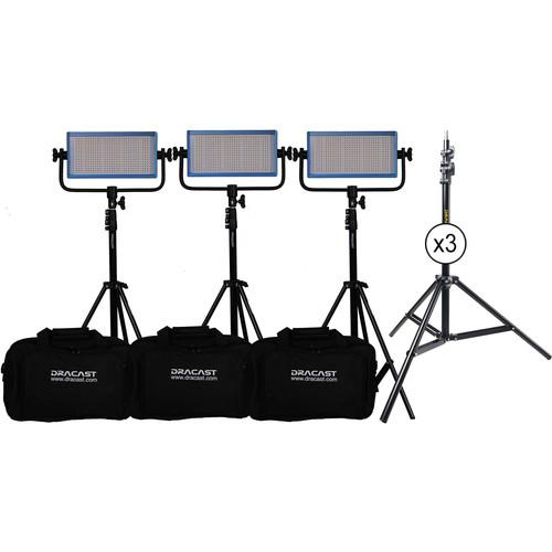 Dracast LED500 Pro Daylight LED 3-Light Kit with Gold Mount Battery Plates and Stands
