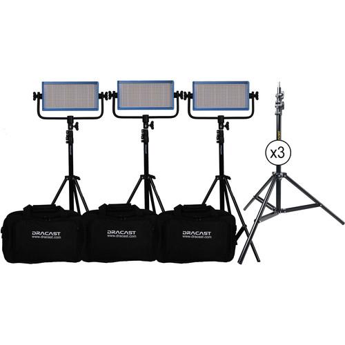 Dracast LED500 Pro Daylight LED 3-Light Kit with V-Mount Battery Plates and Stands