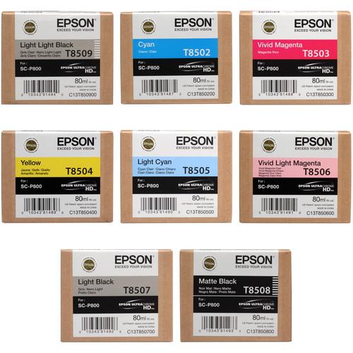 Epson T850 UltraChrome HD 8-Ink Cartridge Set with Matte Black