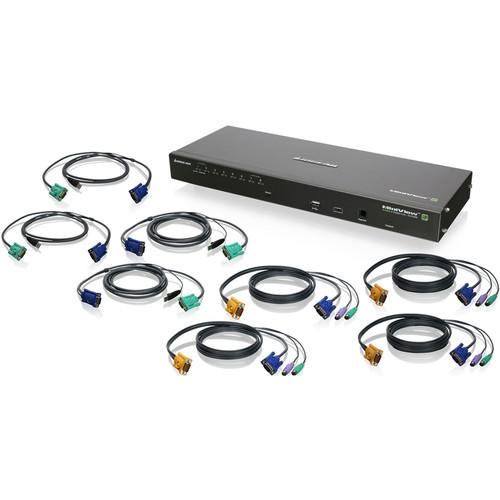 IOGEAR GCS1808iKIT 19" Rack Mount 8-Port IP Based KVM Switch Kit with PS 2 & USB KVM Cables