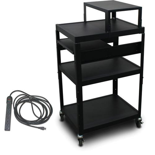 Marvel Vizion Spartan Series MV2642 24 x 18" Height-Adjustable A V Cart with with Expansion Shelf, 1 Pull-Out Side Shelf, & UL Listed 8-Outlet Electrical Unit