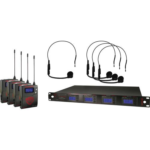 Nady 4W-1KU Quad UHF Wireless Receiver System with Four HM-1 Head-Worn Microphones
