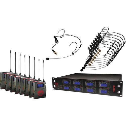 Nady 8W-1KU UHF Wireless Receiver System for Eight Simultaneous Transmitters with HM-10 Head-Worn Microphone