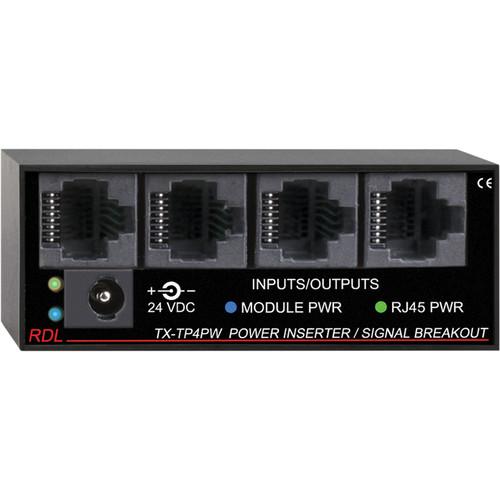 RDL Power Inserter Signal Breakout with Four RJ45 Outputs for Remote Senders and Receivers Units