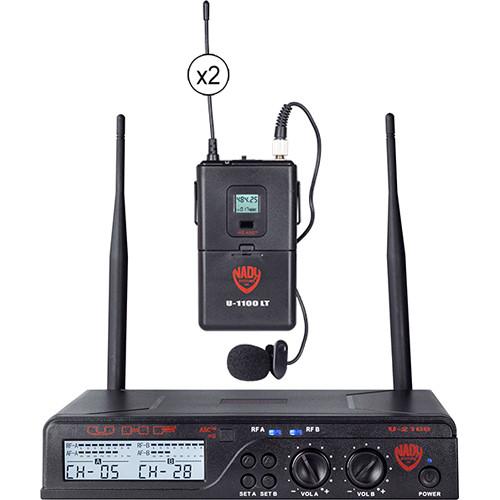Nady U-2100 Dual Receiver UHF Wireless System with Two LM-14 O Omnidirectional Lavalier Microphones