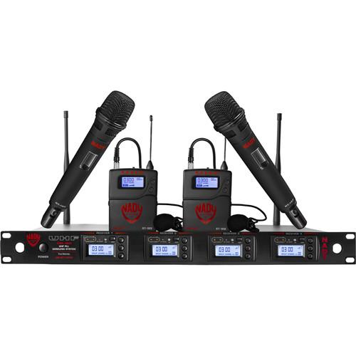 Nady UHF Wireless System with Two Handheld & Two Lavalier Microphones, Two Bodypacks, and Receiver