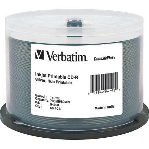 Verbatim CD-R 700MB 52x Write Once DataLifePlus Slver Inkjet Printable, Hub Printable Recordable Compact Disc