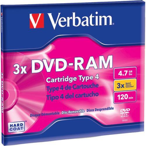Verbatim DVD-RAM 4.7GB, 3x, Single-Sided, Rewritable, Recordable Disc in Disc-Removable Type 4 Cartridge