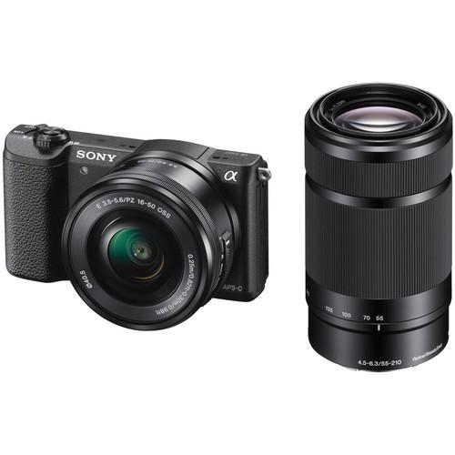 Sony Alpha a5100 Mirrorless Digital Camera Kit with Black 16-50mm and 55-210mm Lenses