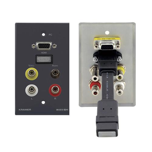 Kramer Passive Wall Plate with 15-Pin VGA HD, HDMI, 3.5mm, and AV RCA Connectors