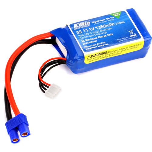 E-flite 1350mAh 3S 11.1V 30C LiPo, 13AWG EC3 Battery
