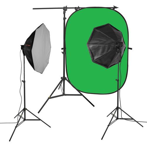 Raya Octa Fluorescent 7-Socket Fixture with Portable Background 2-Light Kit