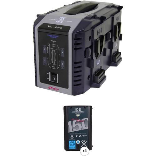 IDX System Technology 4x DUO-150 V-Mount Batteries & 4-Channel Endura Charger Kit