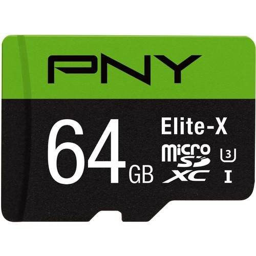 PNY Technologies 64GB Elite-X UHS-I microSDXC Memory Card with SD Adapter