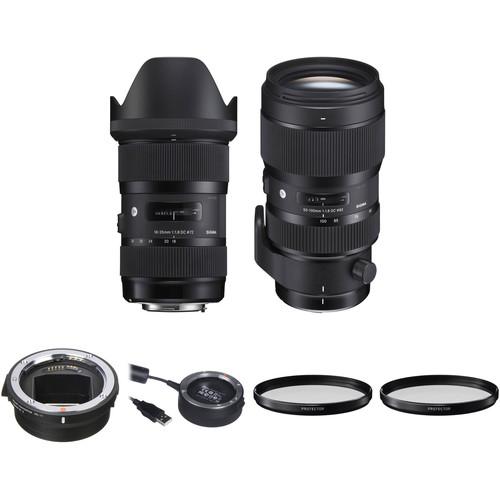 Sigma 18-35mm f 1.8 Art & 50-100mm f 1.8 Art Lenses for Canon EF with Sony E Mount Converter Lens Adapter Kit