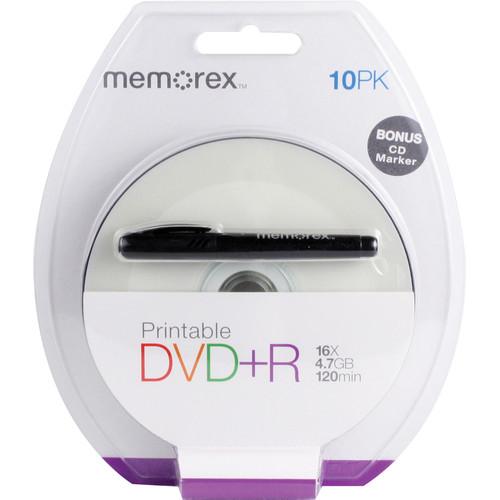 Memorex DVD R 4.7GB 16x White Inkjet Printable Discs with Marker