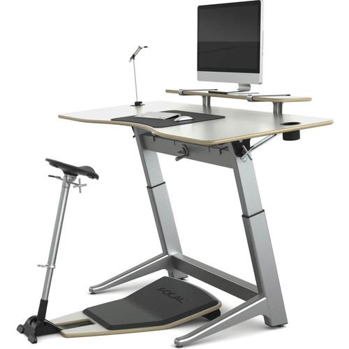Focal Upright Furniture Locus Bundle Pro with Glacier White Desk Seat, Anti-Fatigue Mat & Accessories
