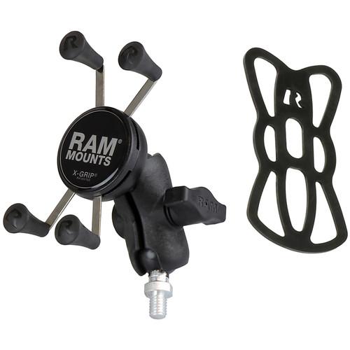 RAM MOUNTS Universal X-Grip Smartphone Clamp, 1" Ball Mount with 3 8"-16 Threaded Post Base, and Short Double Socket Arm