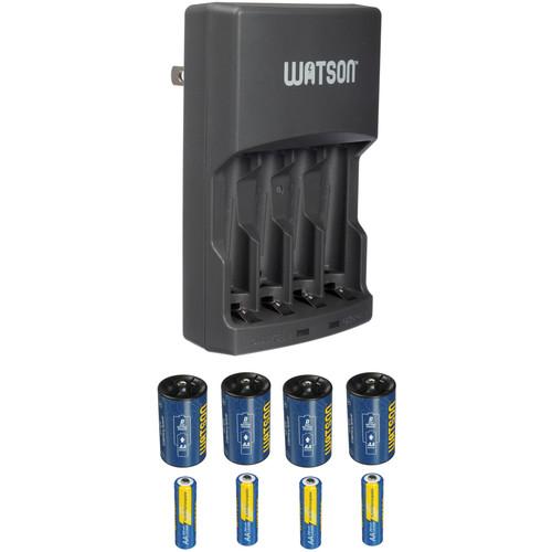 Watson 4-Hour Rapid Charger Kit with 4 D Spacers and 4 AA NiMH Batteries